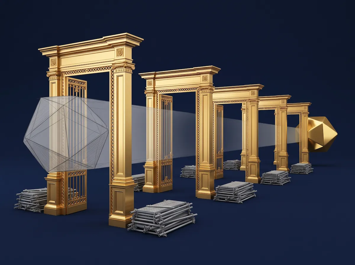 Five phases, five gates. The scaffolding is kept beside the path, not thrown away.