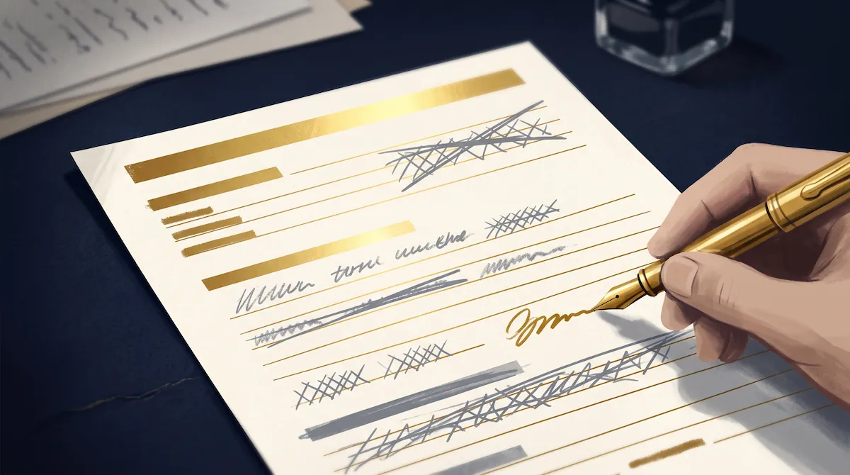 Claim the human, disclose the machine — the whole framework in two pen strokes.
